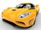 Deep yellow futuristic sport concept car - headlight extreme closeup shot
