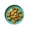 Deepfried Pickles On Blue Smooth Round Plate On Isolated Transparent Background U.S. Dish. Generative AI