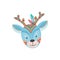 Deer animal face mask with feathers, aztec head