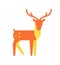 Deer Animal Icon, Horned Reindeer in Orange Color