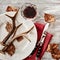 Deer antlers on plate served with wine