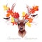 Deer, autumn leaves and bullfinches vector design