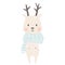 Deer baby winter print. Cute animal in warm scarf christmas card.