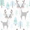 Deer baby winter seamless pattern. Cute animal in snowy forest christmas print.