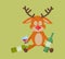 Deer with Bottle of Wine Isolated on Green.