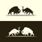 Deer and buffalo bull cut out silhouette
