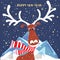 Deer cartoons animal on blue mountain landscape starry night Happy New Year congratulation card