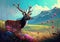 Deer on a colorful meadow with flowers, generative AI