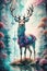 A deer in a dreamscape filled with fantastical creatures and vibrant landscape, a sense of surreal wonder, dream world, wallart