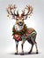 Deer dressed in holiday attire, with christmas ornaments, on white background, animal design