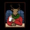 Deer drinking coffee merry christmas vector illustration