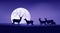 Deer family grazing at night meadow with full moon over horizon vector silhouette scene