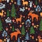 A deer forest Seamless Pattern. Woodland animals