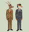Deer and fox hipster style dressed hat glasses