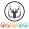 Deer head in the laurel wreath ring icon, color set