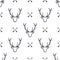 Deer head pattern. Wild animal symbols seamless background. Deers and arrows icons. Retro wallpaper. Stock vector