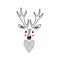 Deer head portrait. Stylized drawing reindeer in simple scandi style. Nursery scandinavian art. Black and white vector