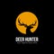 Deer hunter logo design template. vector illustration of deer head silhouette on circle, night moon concept