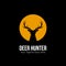 Deer hunter logo design template. vector illustration of deer head silhouette on circle, night moon concept