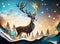 Deer of with a luminous dress, paper cut, Christmas, wind, sky, clouds, stars, Generative AI