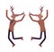 Deer man, elegant mister moose, animal head stylish human jumping