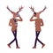 Deer man, mister moose, animal head human walking with smartphone