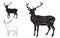 Deer meat cuts with elements and names. Isolated black on white background. Butcher shop.