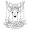 Deer and Peonies Outline Pattern