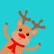 Deer raindeer head face peeking fom corner. Merry Christmas. Red nose, scarf, hornd. Happy New Year. Cute cartoon kawaii funny