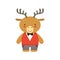Deer In Red Vest And Bow Tie Cute Toy Baby Animal Dressed As Little Boy