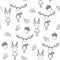 Deer and roe pattern design with beech leaf and acorn - funny hand drawn doodle, seamless pattern.