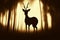 Deer silhouette cutout in mysterious surreal forest