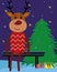 A deer sits on a bench against the background Vector