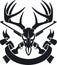 Deer skull with crossing hunting rifles and banner
