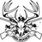 Deer skull with crossing hunting rifles and banner with text big bucks