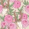 Deer skull and pink peony seamless pattern