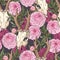 Deer skull and pink peony seamless pattern