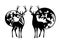 Deer stag and full moon black and white vector design