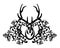 Deer stag and rose flowers antique style black and white vector heraldic design