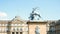 Deer statue, Neues Schloss behind the fountain, domicile of the Ministry of Finance, palace in Schlossplatz square