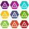 Deer traffic warning sign icon set color hexahedron