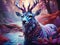 Deer in the woods in water, fantasy theme, ai generated