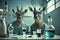 Deers dressed as scientists experiment in a lab, created with Generative AI technology