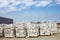 Defective aerated concrete blocks on pallets stored at warehouse