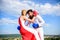 Defend your opinion in confrontation. Man and woman fight boxing gloves sky background. Female attack. Take course to be