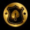 Defense logo design. Medieval shield on golden background