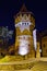 Defense tower in sibiu at night
