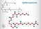 Deferoxamine, desferrioxamine B, DFOA,  C25H48N6O8 molecule. It is an iron chelating agent. Structural chemical formula and