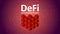 Defi - decentralized finance on a red abstract polygonal background.