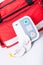 Defibrillator in first aid kit